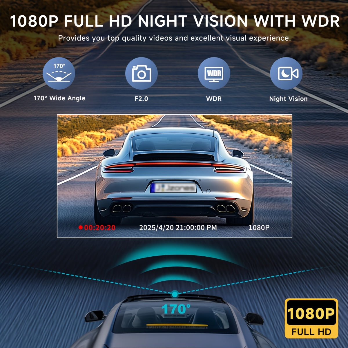 Dual-Lens HD Car Dashcam (1080P + 720P)